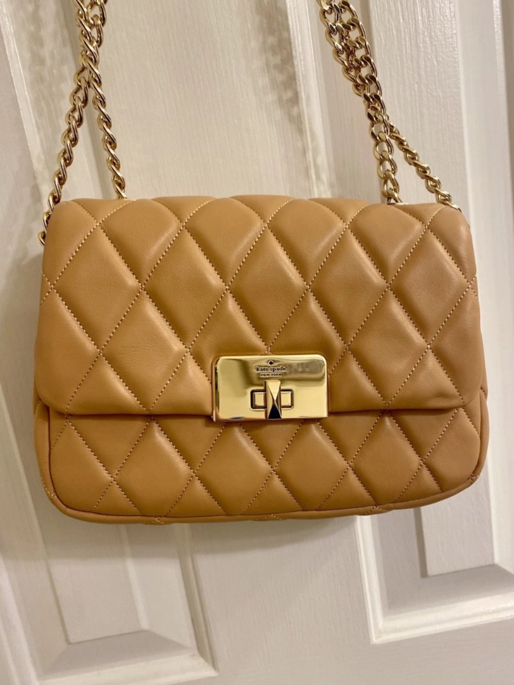 kate spade Smooth Quilted Shoulder Bag in Tan with Gold Hardware Tiramisu NWT